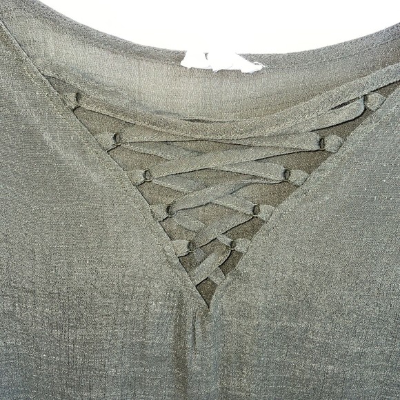 Entro Shirt Womens Large Green‎ Laced VNeck Ruffle Long Sleeve Semi Sheer Boho - Picture 1 of 10